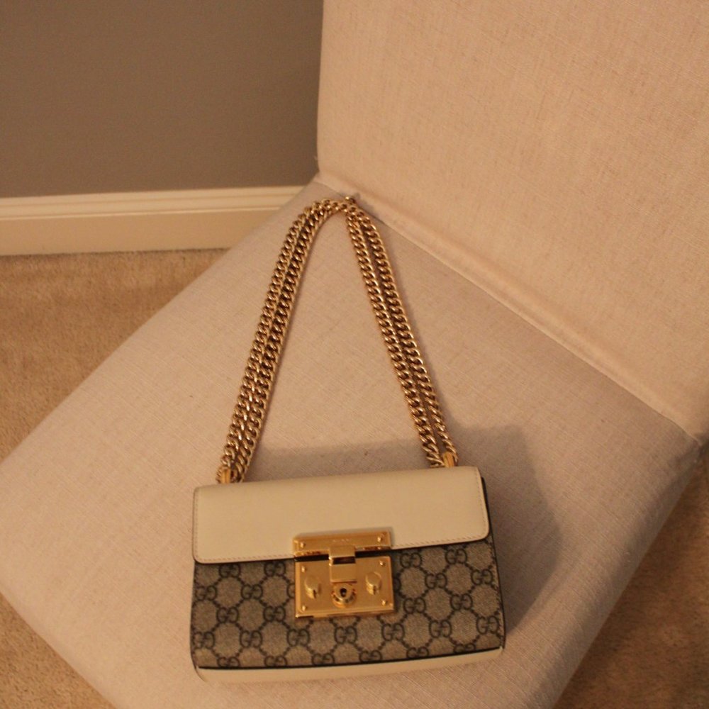 Gucci Padlock Mini GG Supreme Leather/Canvas Bag Ivory and Beige